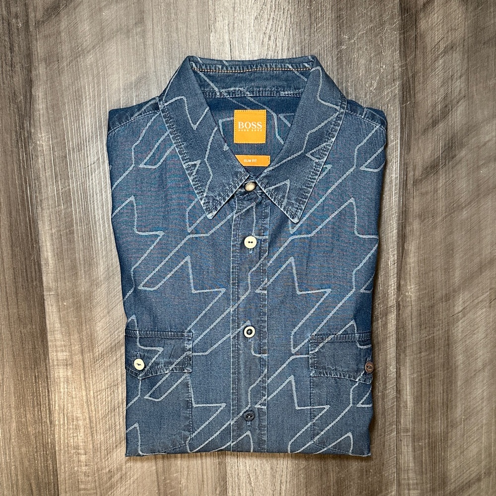 Boss Orange Eda Slim Fit Geometric Long Sleeve Button Down - Medium